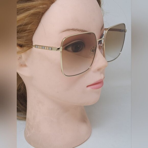Burberry Sunglasses Gold Brown Gradient Oversized Square Check B3119 58-17-140 - Picture 6 of 14